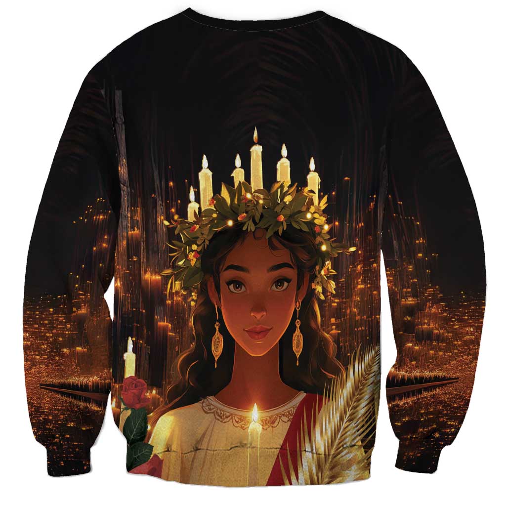 Unisex black sweatshirt with candle-lit portrait graphic on reverse