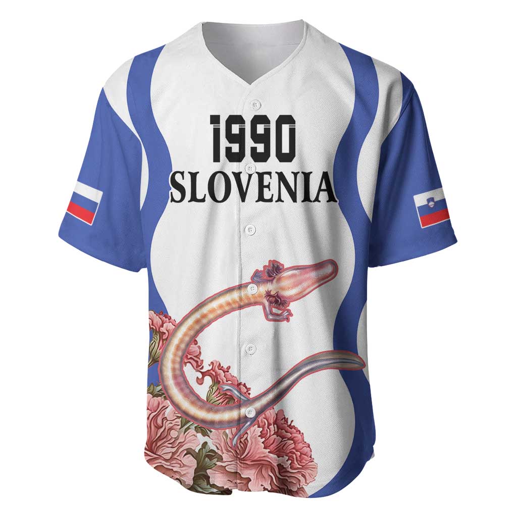 Custom Slovenia Independence Day Baseball Jersey The Olm With Carnation Flowers - Wonder Print Shop