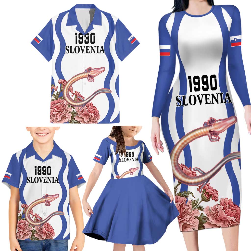 Custom Slovenia Independence Day Family Matching Long Sleeve Bodycon Dress and Hawaiian Shirt The Olm With Carnation Flowers - Wonder Print Shop