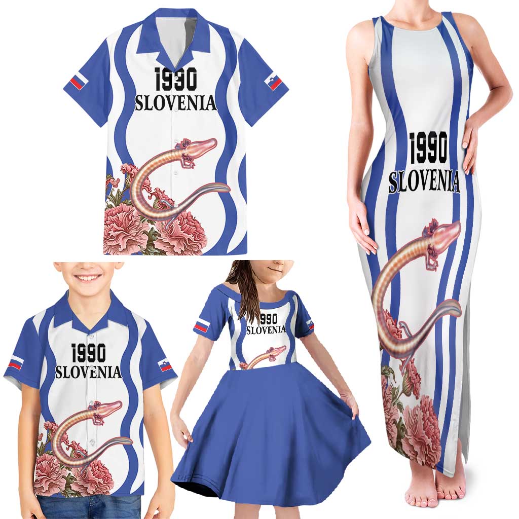 Custom Slovenia Independence Day Family Matching Tank Maxi Dress and Hawaiian Shirt The Olm With Carnation Flowers - Wonder Print Shop