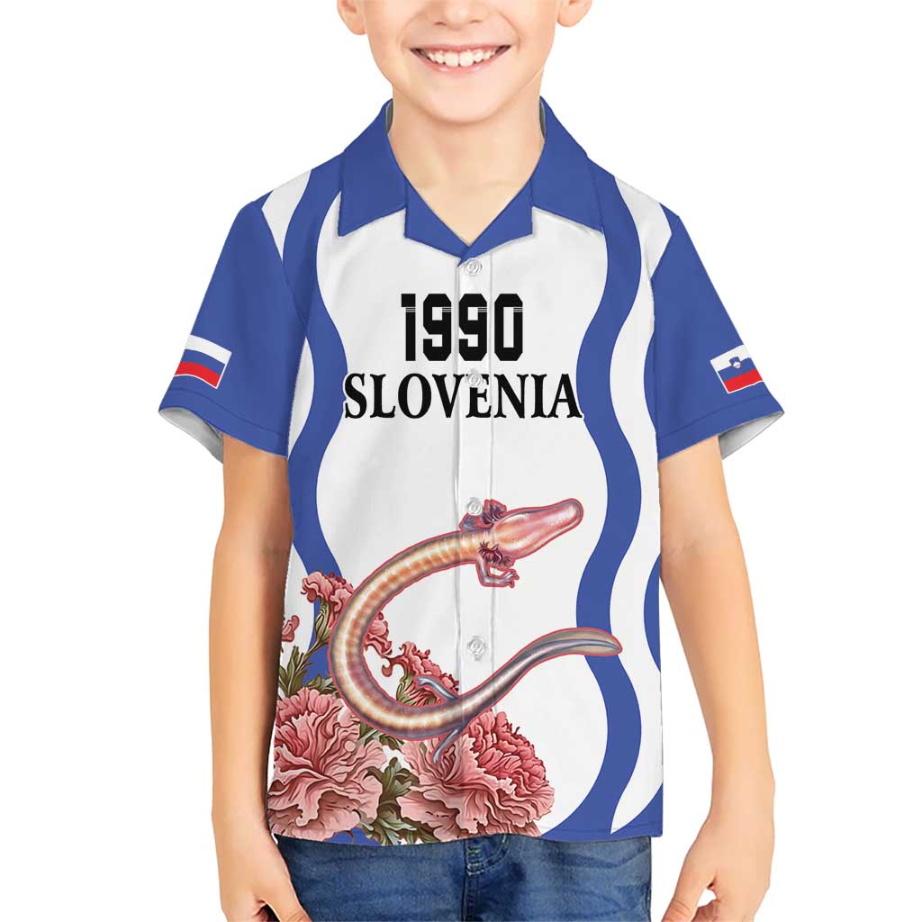 Custom Slovenia Independence Day Kid Hawaiian Shirt The Olm With Carnation Flowers - Wonder Print Shop