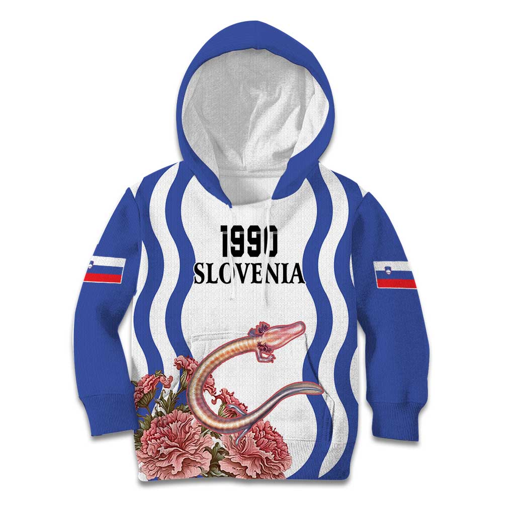 Custom Slovenia Independence Day Kid Hoodie The Olm With Carnation Flowers - Wonder Print Shop