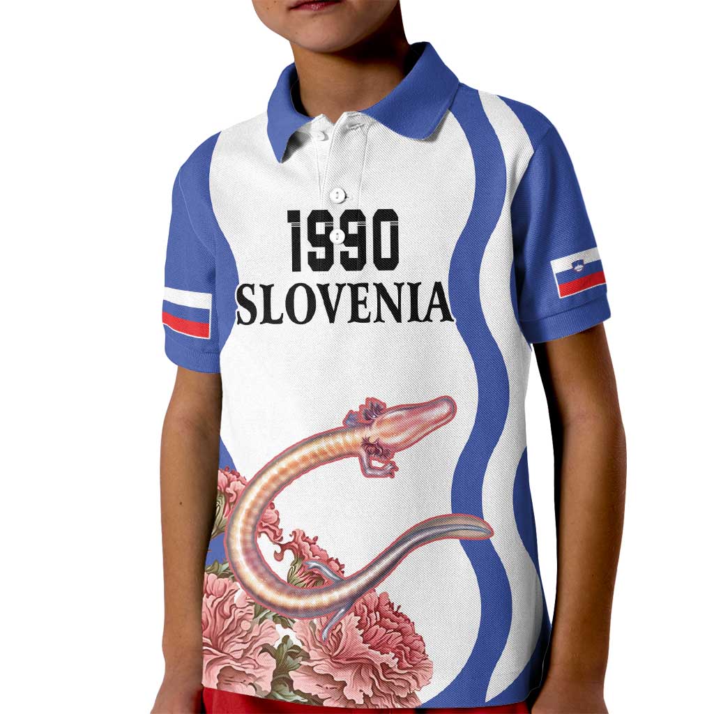 Custom Slovenia Independence Day Kid Polo Shirt The Olm With Carnation Flowers - Wonder Print Shop