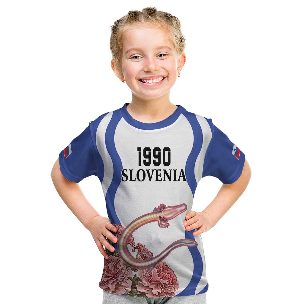 Custom Slovenia Independence Day Kid T Shirt The Olm With Carnation Flowers - Wonder Print Shop