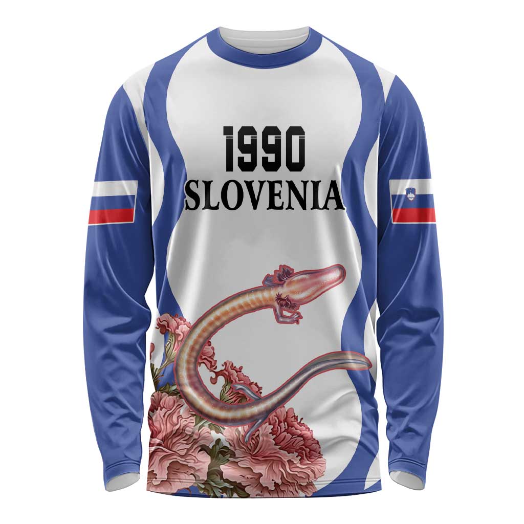 Custom Slovenia Independence Day Long Sleeve Shirt The Olm With Carnation Flowers - Wonder Print Shop