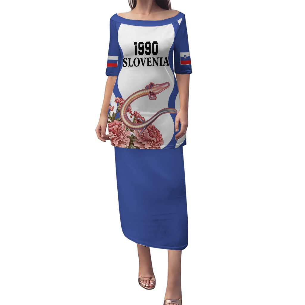 Custom Slovenia Independence Day Puletasi The Olm With Carnation Flowers - Wonder Print Shop