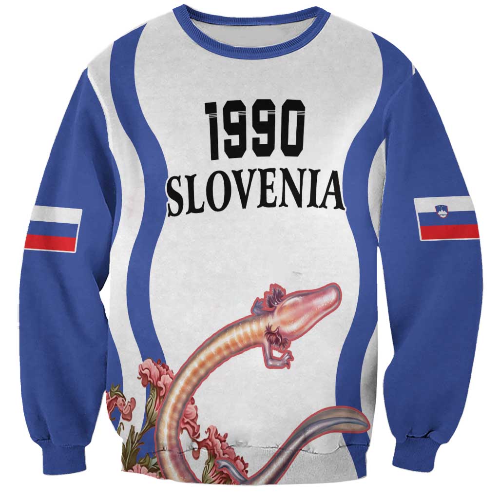 Custom Slovenia Independence Day Sweatshirt The Olm With Carnation Flowers - Wonder Print Shop