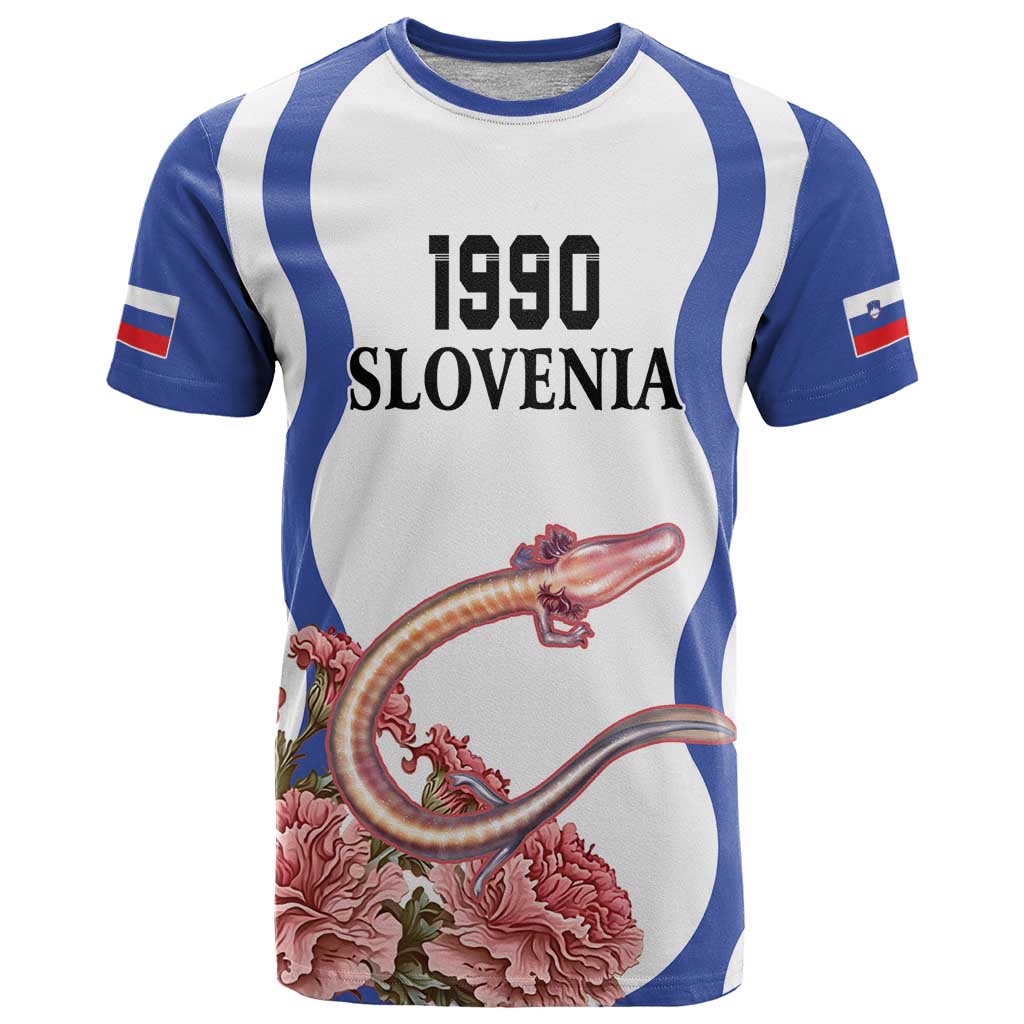 Custom Slovenia Independence Day T Shirt The Olm With Carnation Flowers - Wonder Print Shop