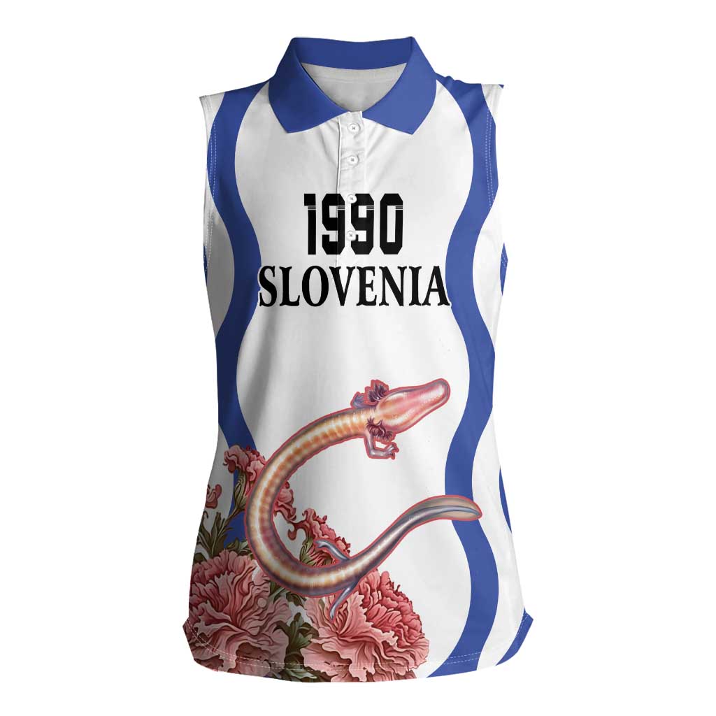 Custom Slovenia Independence Day Women Sleeveless Polo Shirt The Olm With Carnation Flowers - Wonder Print Shop