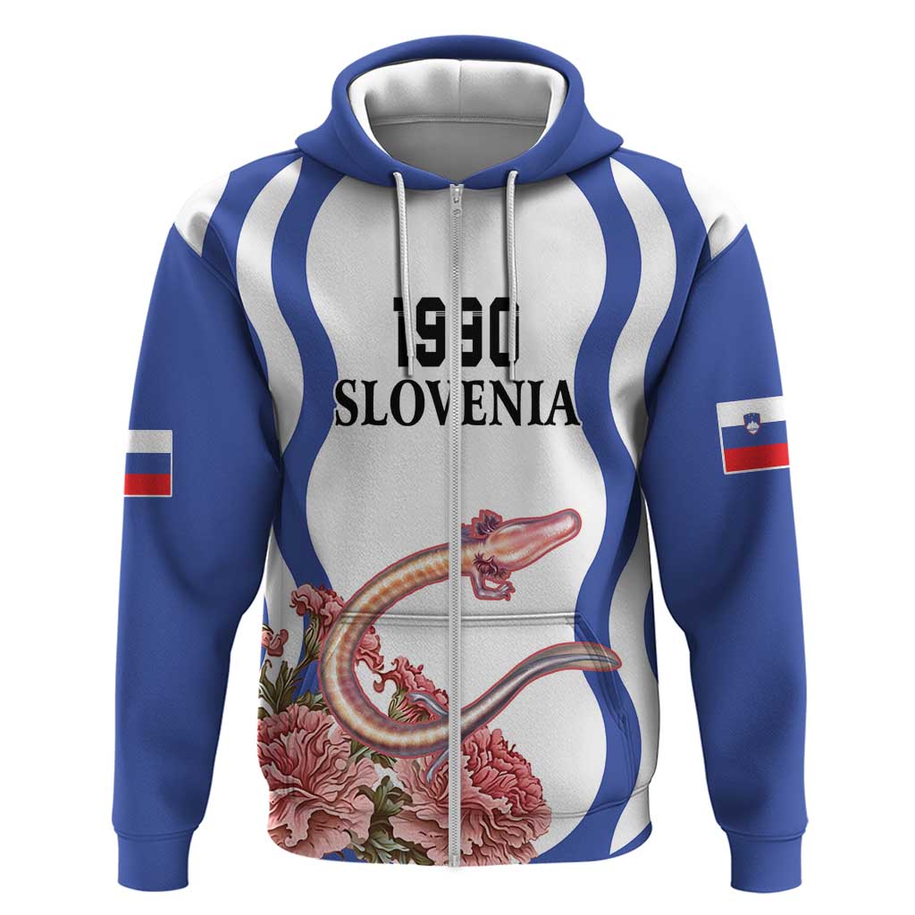 Custom Slovenia Independence Day Zip Hoodie The Olm With Carnation Flowers - Wonder Print Shop