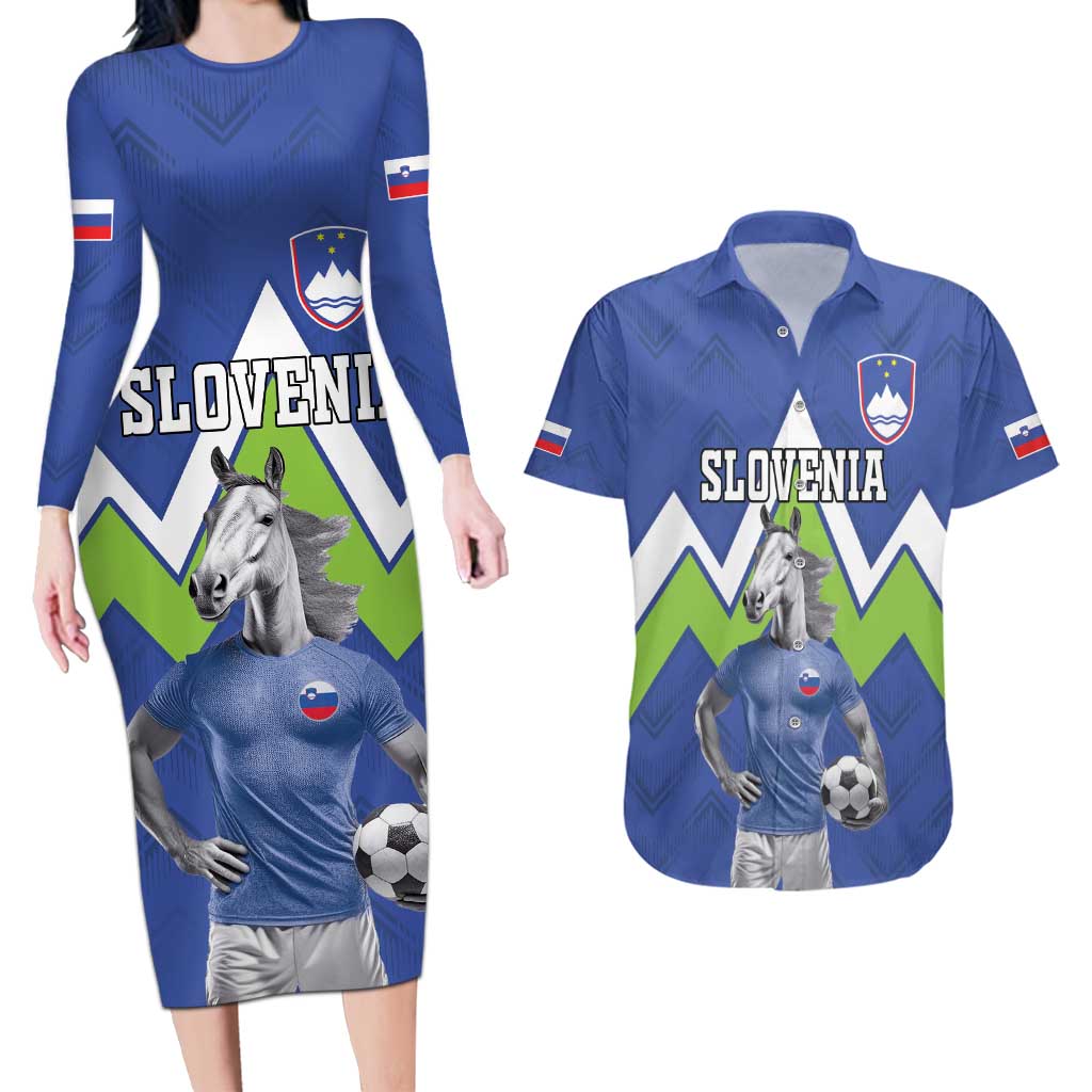 Custom Slovenia Football Couples Matching Long Sleeve Bodycon Dress and Hawaiian Shirt Lipizzaner Horse Sport Style - Wonder Print Shop