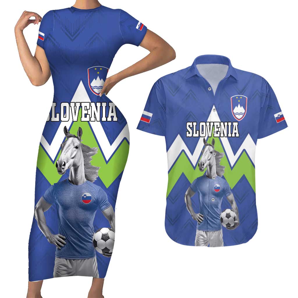 Custom Slovenia Football Couples Matching Short Sleeve Bodycon Dress and Hawaiian Shirt Lipizzaner Horse Sport Style - Wonder Print Shop