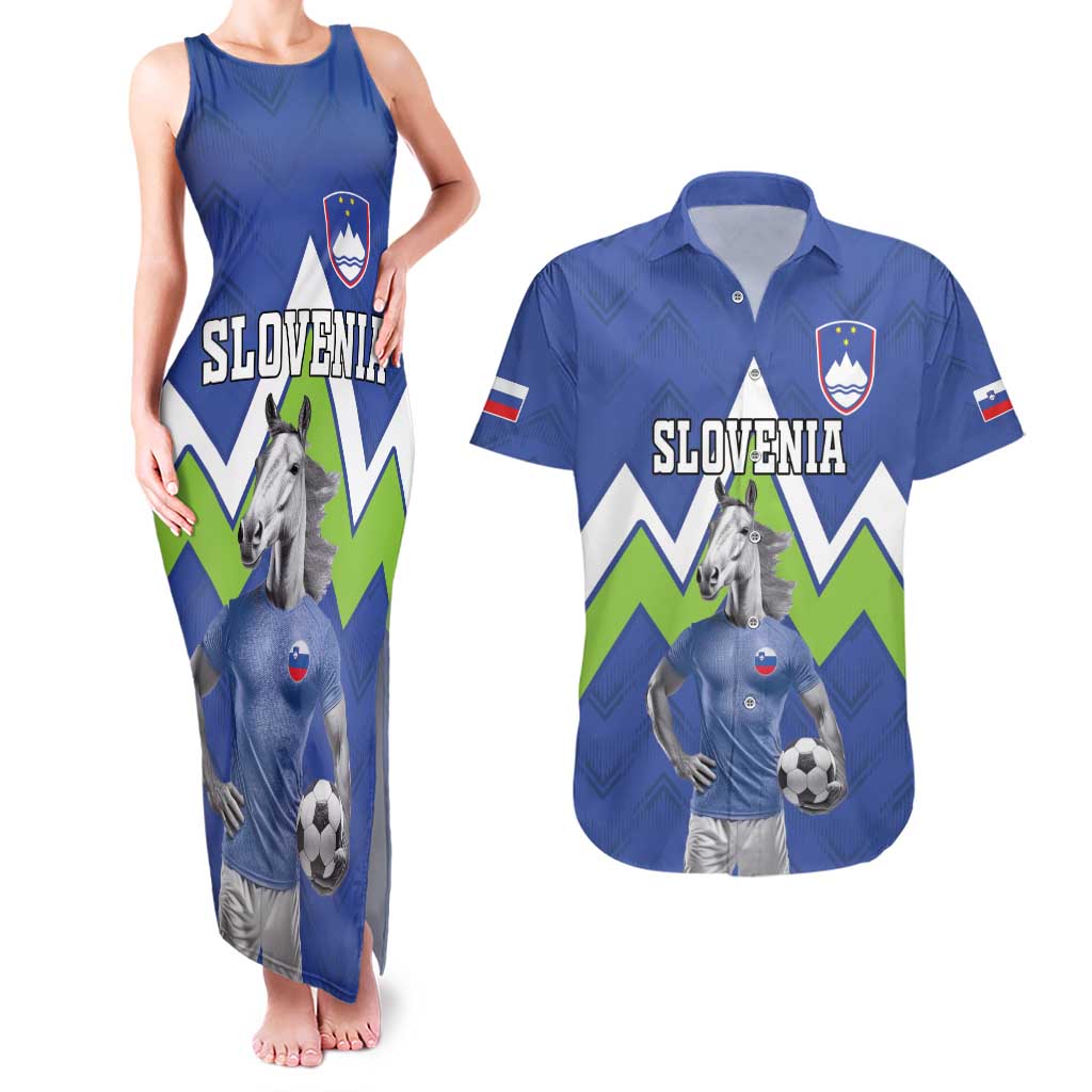 Custom Slovenia Football Couples Matching Tank Maxi Dress and Hawaiian Shirt Lipizzaner Horse Sport Style - Wonder Print Shop