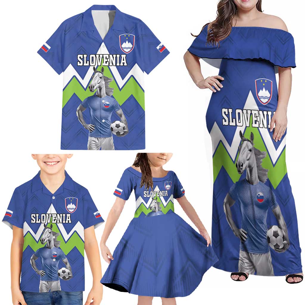 Custom Slovenia Football Family Matching Off Shoulder Maxi Dress and Hawaiian Shirt Lipizzaner Horse Sport Style - Wonder Print Shop