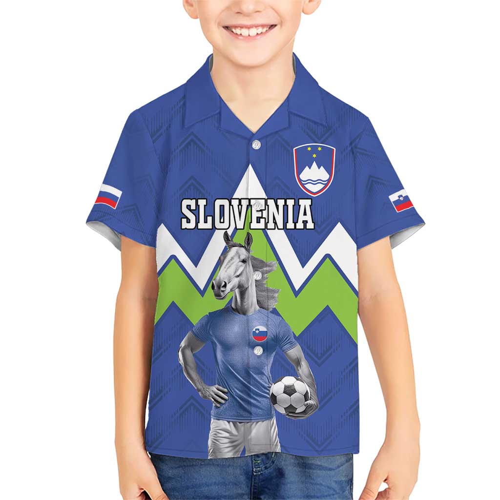 Custom Slovenia Football Kid Hawaiian Shirt Lipizzaner Horse Sport Style - Wonder Print Shop