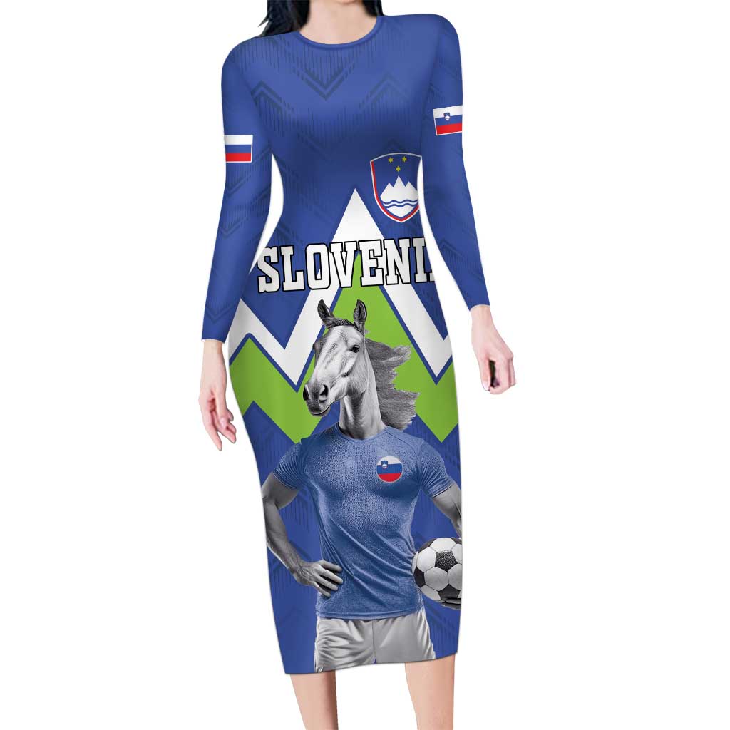 Custom Slovenia Football Long Sleeve Bodycon Dress Lipizzaner Horse Sport Style - Wonder Print Shop