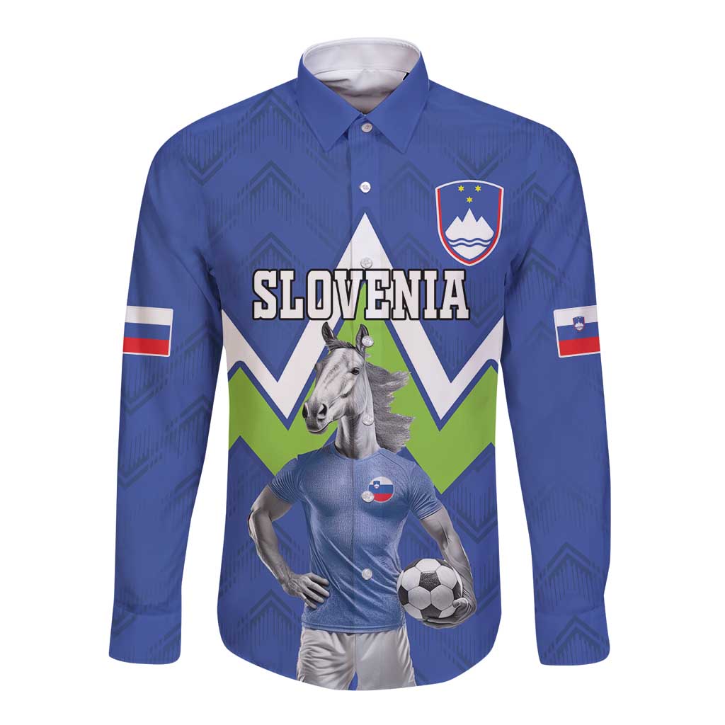 Custom Slovenia Football Long Sleeve Button Shirt Lipizzaner Horse Sport Style - Wonder Print Shop