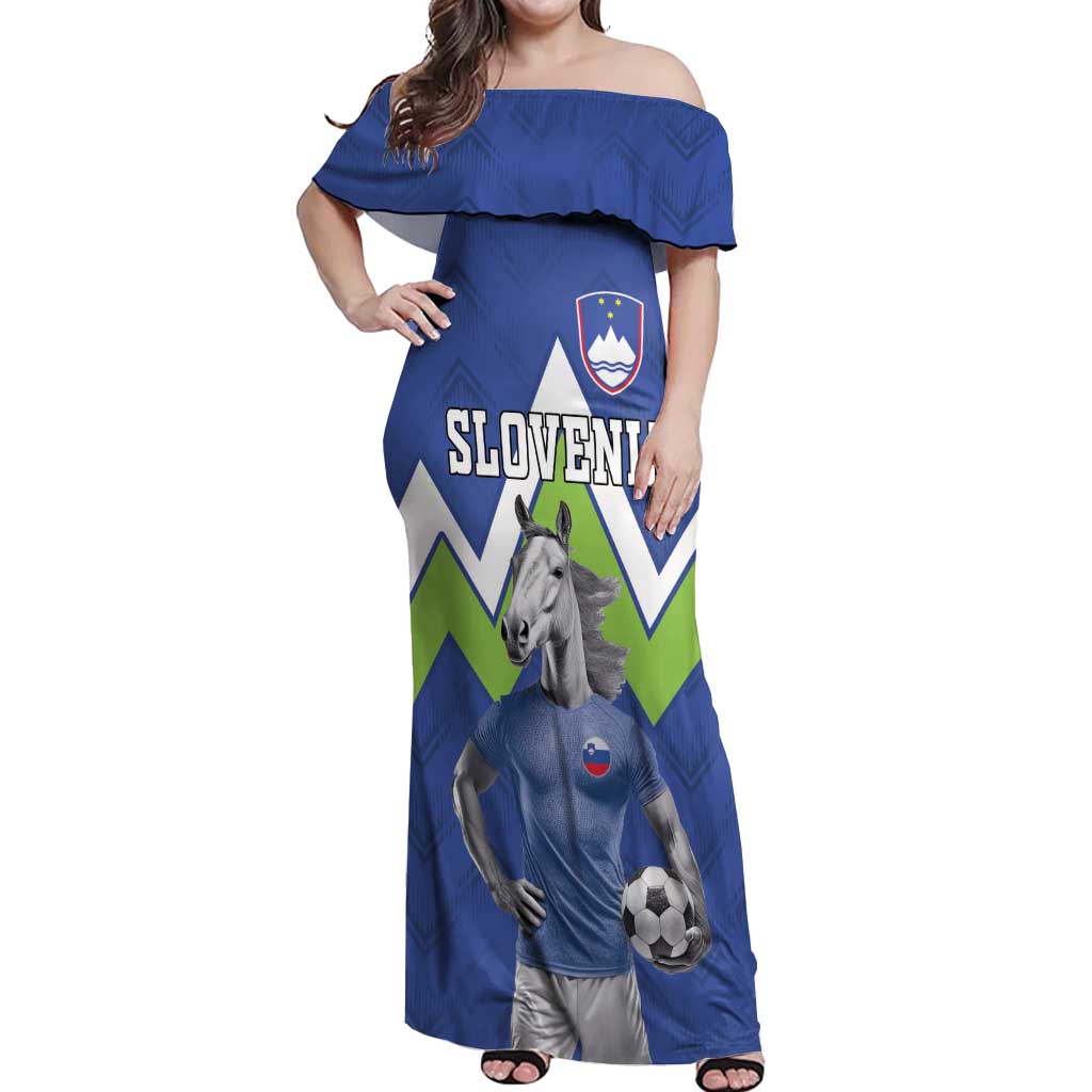 Custom Slovenia Football Off Shoulder Maxi Dress Lipizzaner Horse Sport Style - Wonder Print Shop