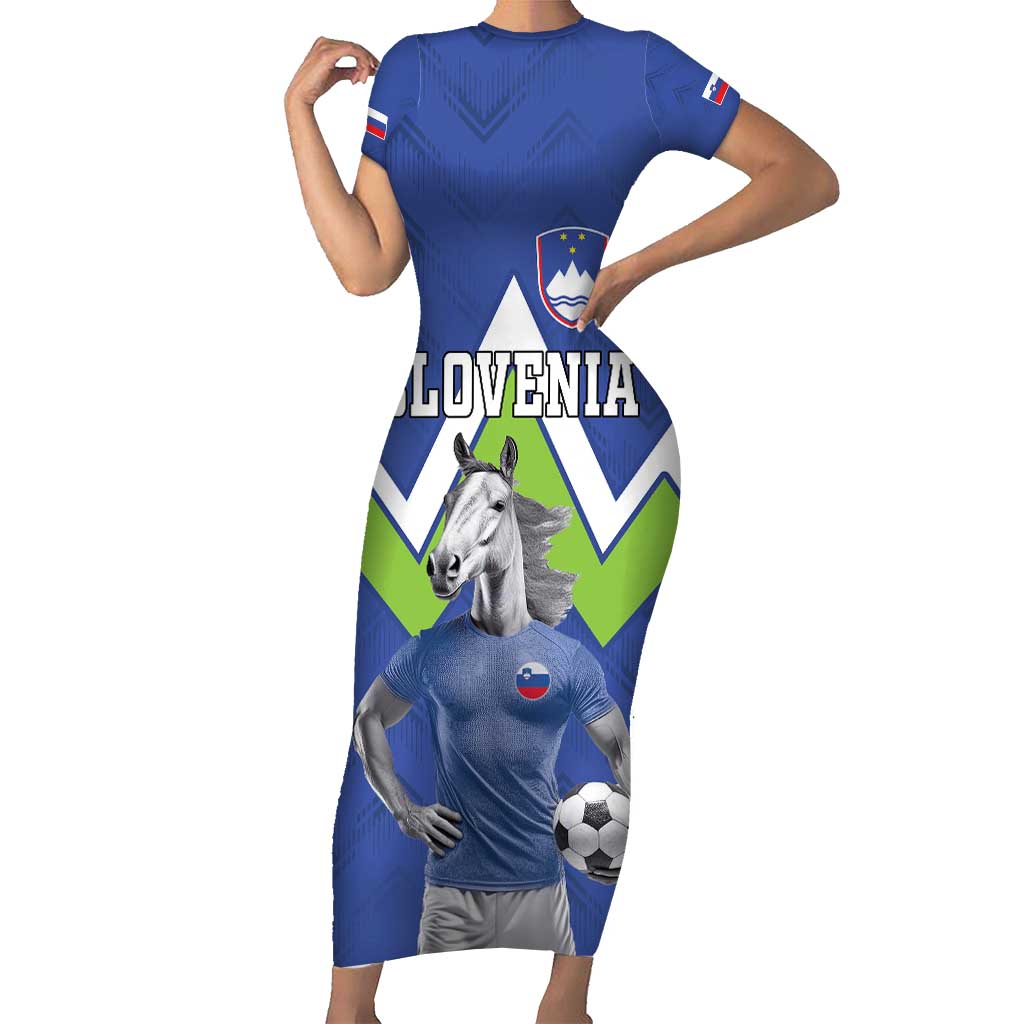 Custom Slovenia Football Short Sleeve Bodycon Dress Lipizzaner Horse Sport Style - Wonder Print Shop