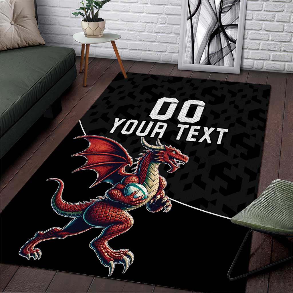 Custom Wales Rugby Area Rug Welsh Dragon Mascot Black Version