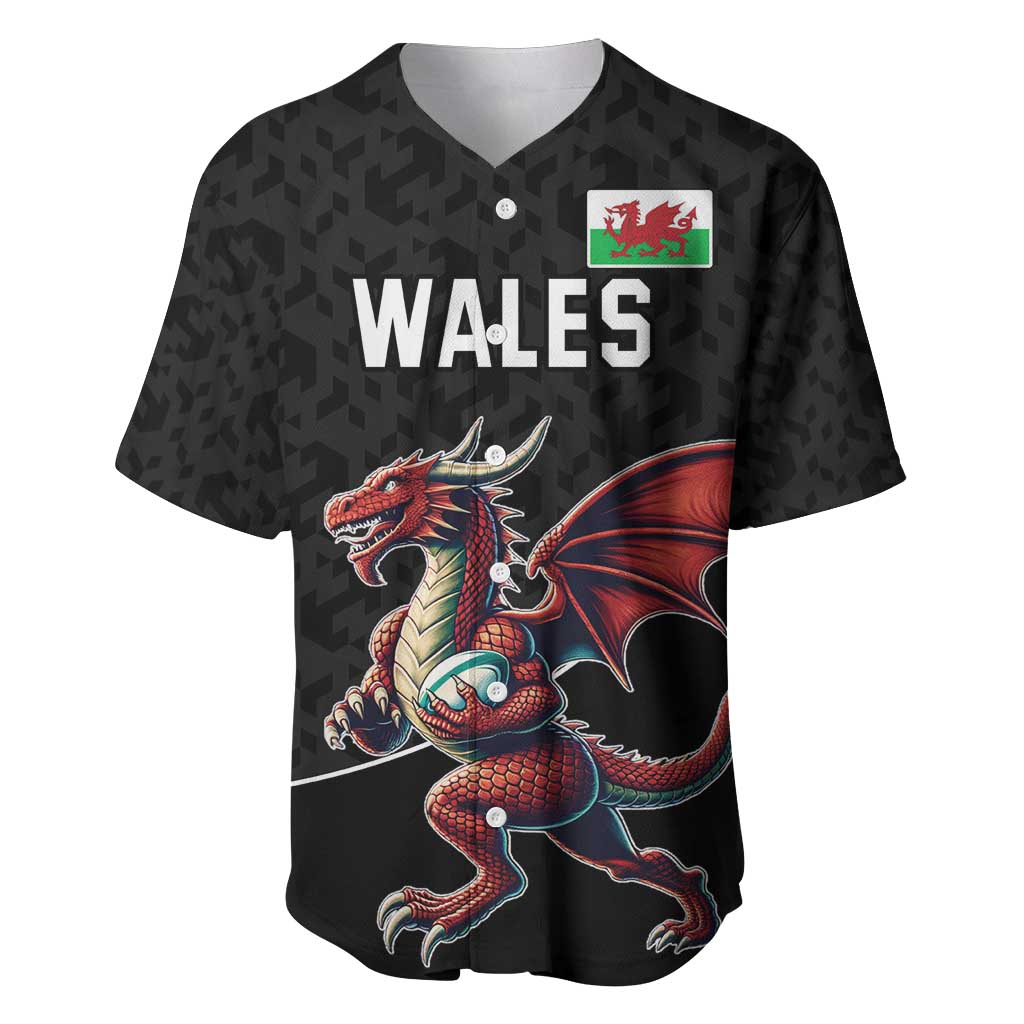 Custom Wales Rugby Baseball Jersey Welsh Dragon Mascot Black Version