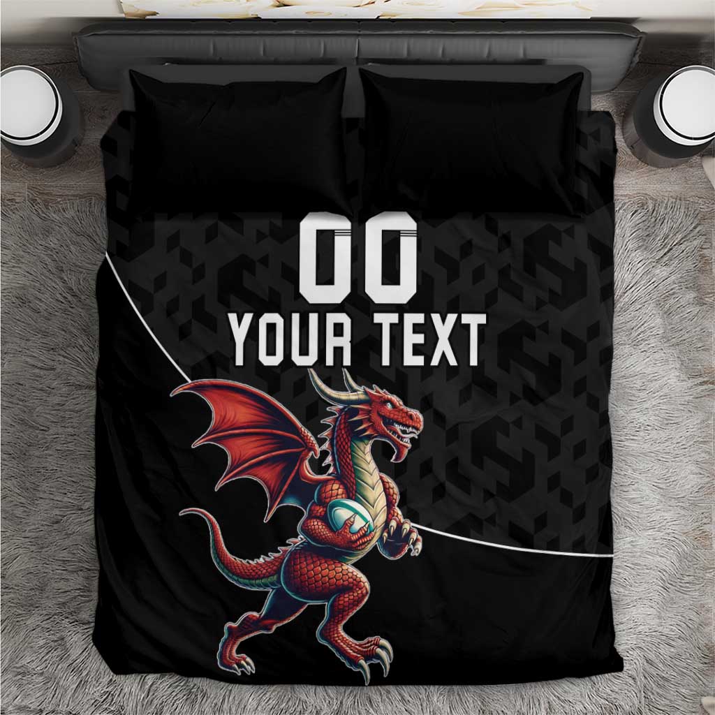 Custom Wales Rugby Bedding Set Welsh Dragon Mascot Black Version