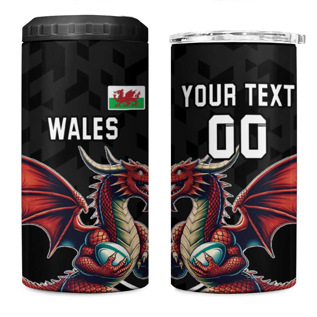 Custom Wales Rugby 4 in 1 Can Cooler Tumbler Welsh Dragon Mascot Black Version