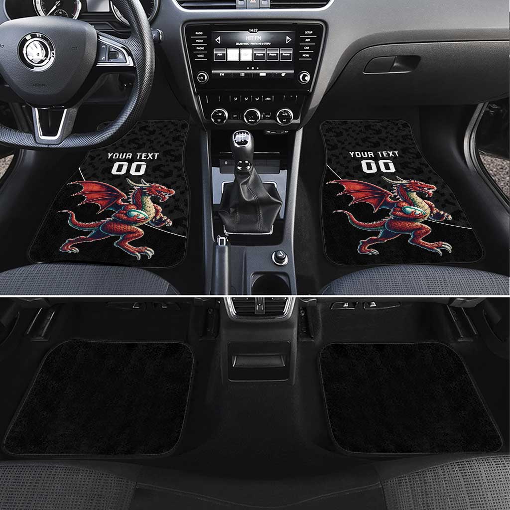 Custom Wales Rugby Car Mats Welsh Dragon Mascot Black Version