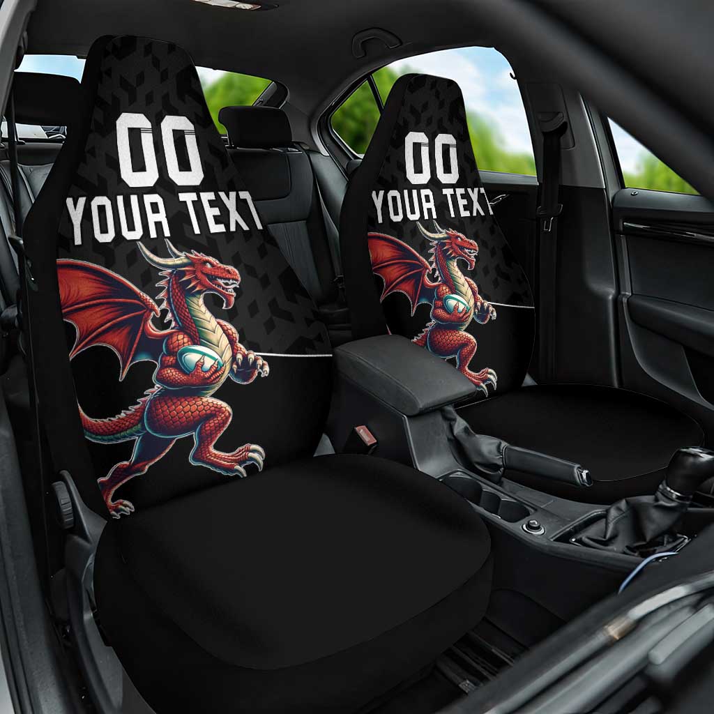 Custom Wales Rugby Car Seat Cover Welsh Dragon Mascot Black Version