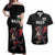 Custom Wales Rugby Couples Matching Off Shoulder Maxi Dress and Hawaiian Shirt Welsh Dragon Mascot Black Version