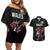 Custom Wales Rugby Couples Matching Off Shoulder Short Dress and Hawaiian Shirt Welsh Dragon Mascot Black Version