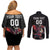 Custom Wales Rugby Couples Matching Off Shoulder Short Dress and Long Sleeve Button Shirt Welsh Dragon Mascot Black Version