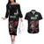 Custom Wales Rugby Couples Matching Off The Shoulder Long Sleeve Dress and Hawaiian Shirt Welsh Dragon Mascot Black Version