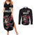 Custom Wales Rugby Couples Matching Summer Maxi Dress and Long Sleeve Button Shirt Welsh Dragon Mascot Black Version