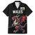 Custom Wales Rugby Family Matching Off The Shoulder Long Sleeve Dress and Hawaiian Shirt Welsh Dragon Mascot Black Version