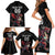 Custom Wales Rugby Family Matching Short Sleeve Bodycon Dress and Hawaiian Shirt Welsh Dragon Mascot Black Version - Wonder Print Shop