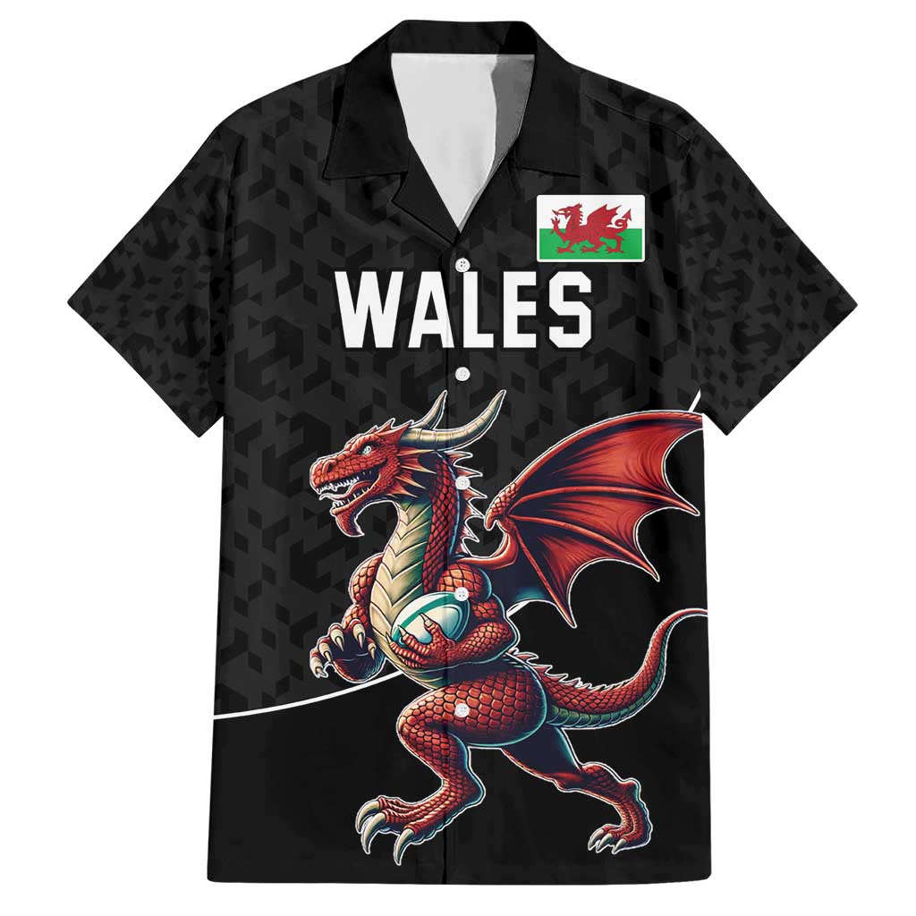 Custom Wales Rugby Hawaiian Shirt Welsh Dragon Mascot Black Version - Wonder Print Shop