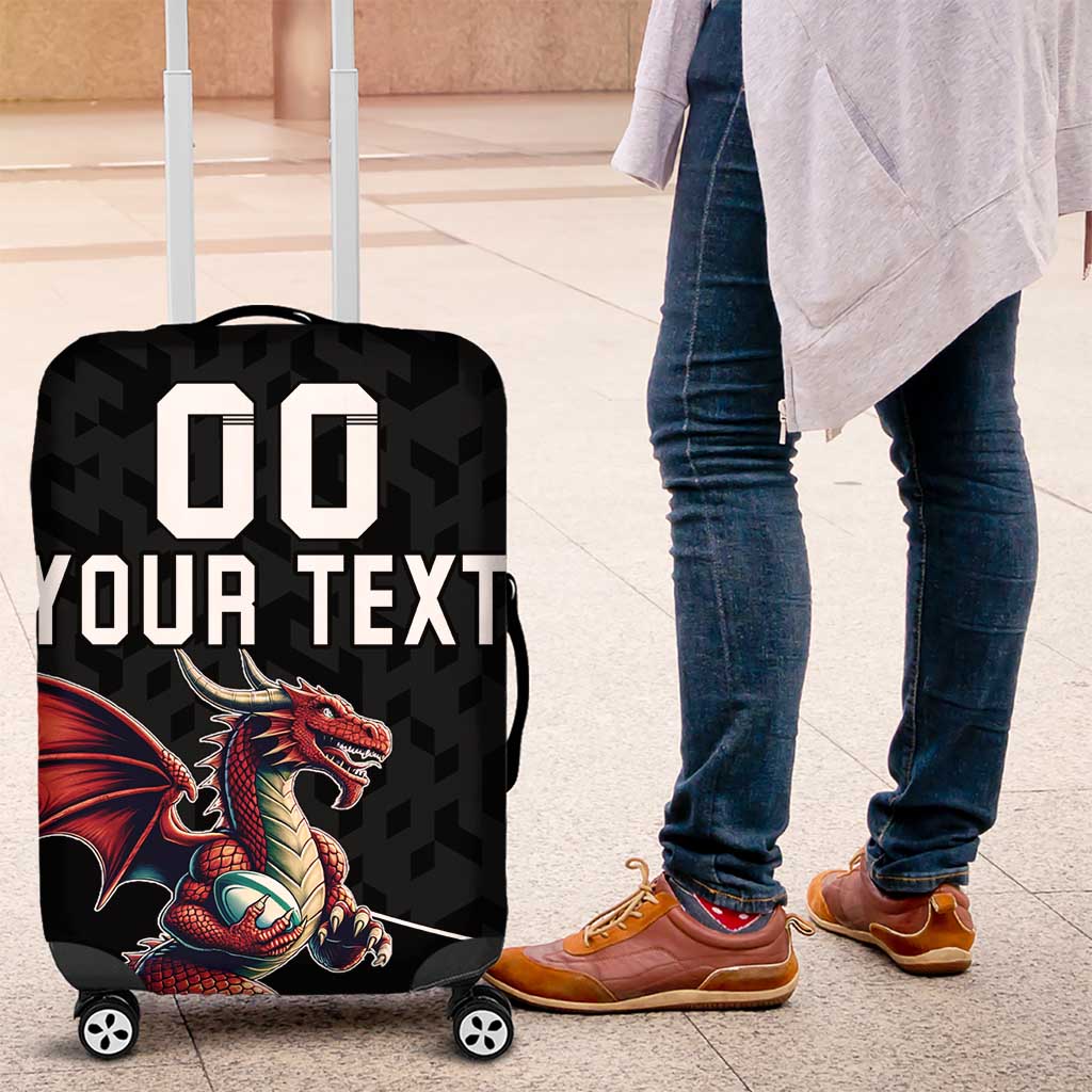 Custom Wales Rugby Luggage Cover Welsh Dragon Mascot Black Version - Wonder Print Shop