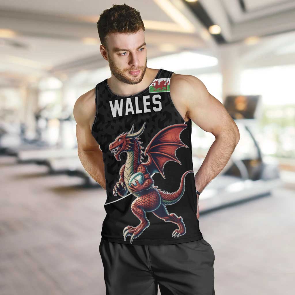 Custom Wales Rugby Men Tank Top Welsh Dragon Mascot Black Version