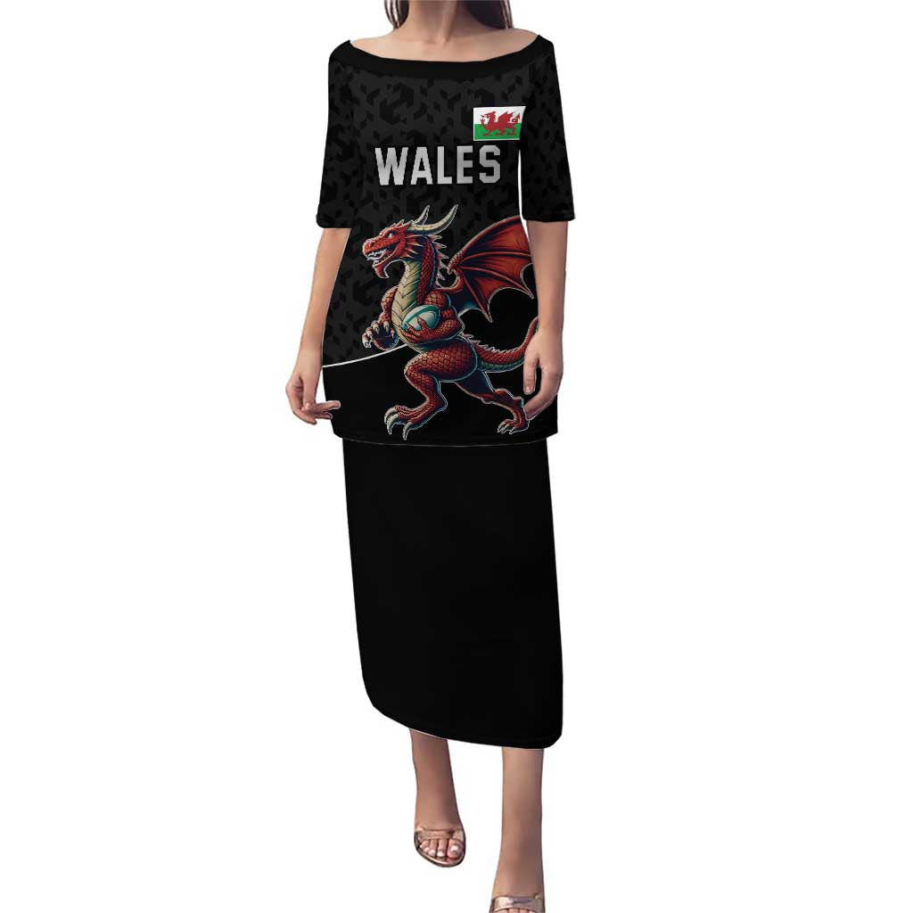 Custom Wales Rugby Puletasi Welsh Dragon Mascot Black Version - Wonder Print Shop