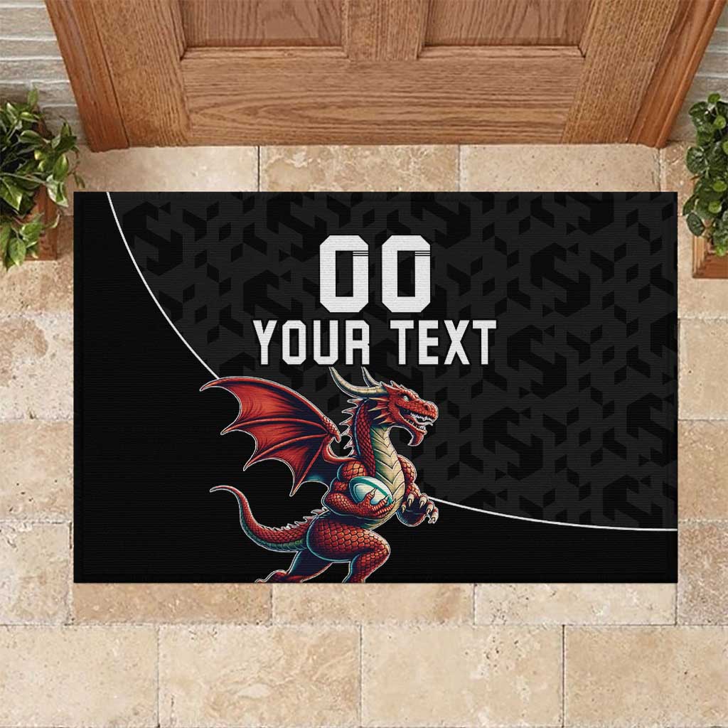 Custom Wales Rugby Rubber Doormat Welsh Dragon Mascot Black Version