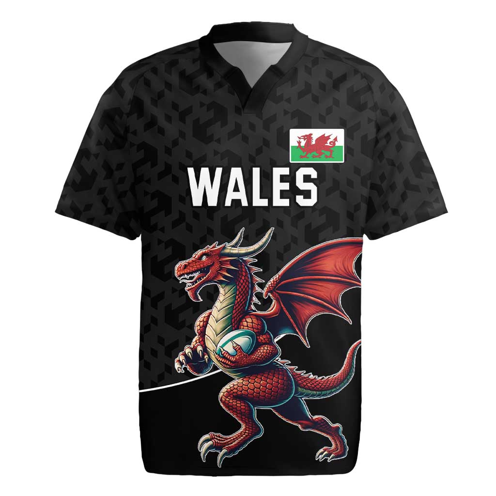 Custom Wales Rugby Rugby Jersey Welsh Dragon Mascot Black Version