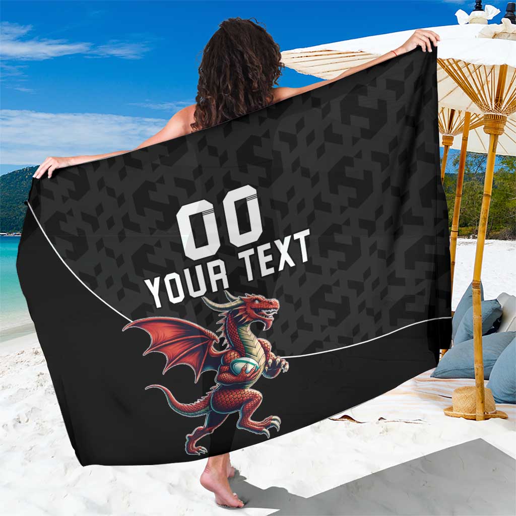 Custom Wales Rugby Sarong Welsh Dragon Mascot Black Version