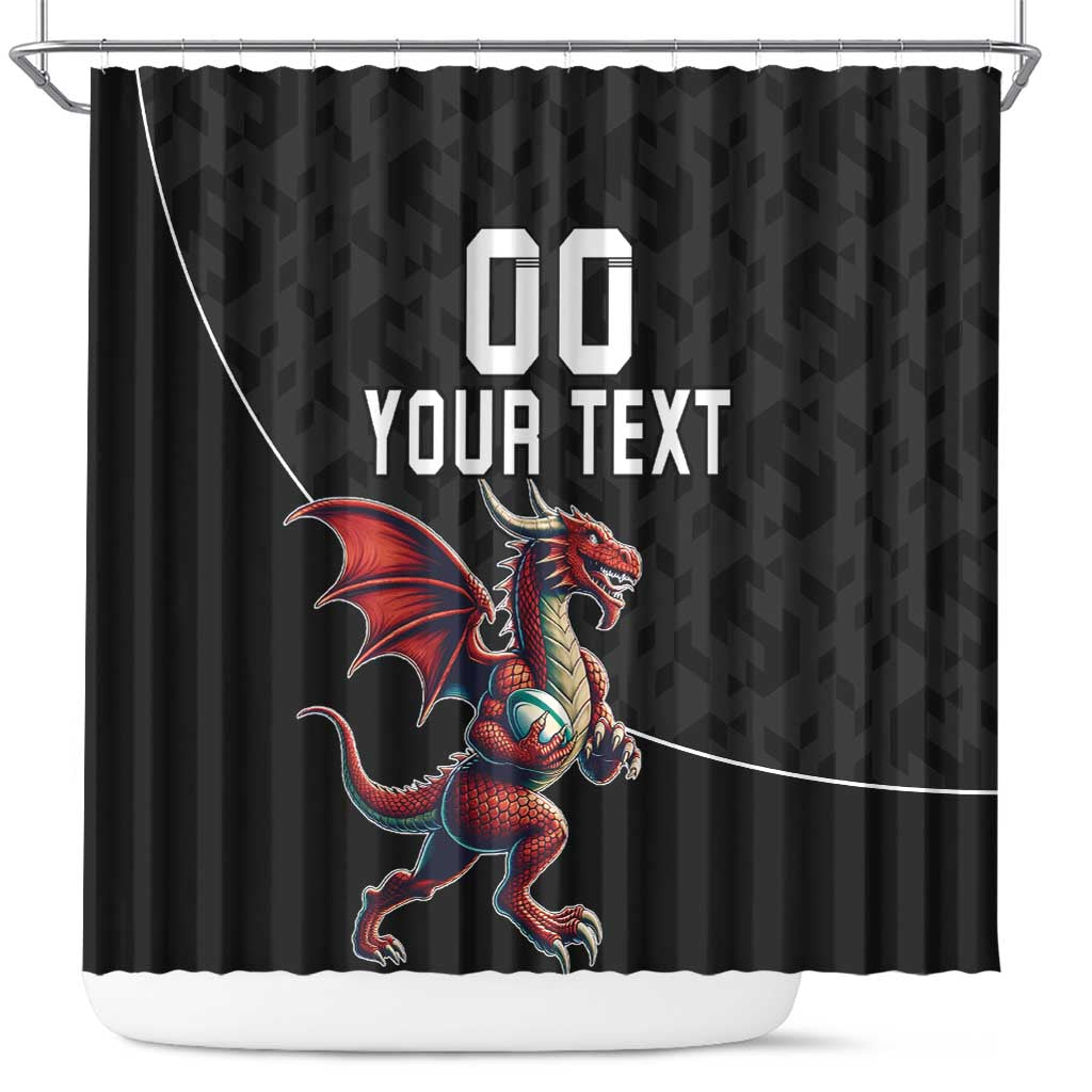 Custom Wales Rugby Shower Curtain Welsh Dragon Mascot Black Version