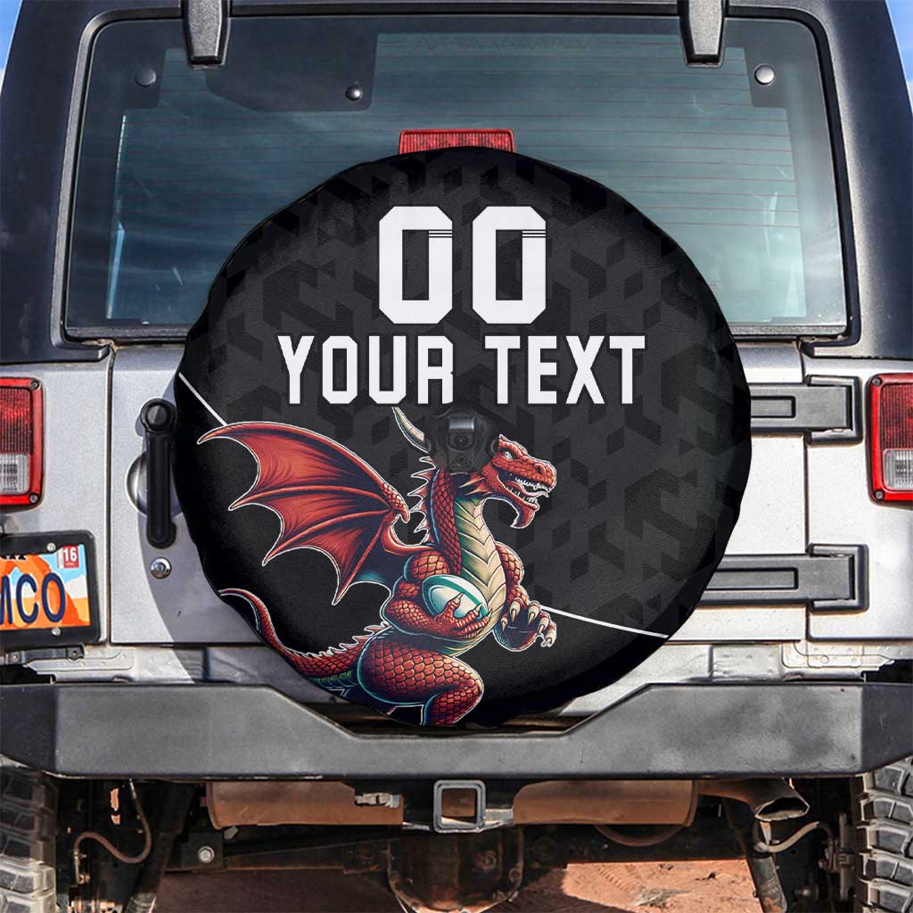 Custom Wales Rugby Spare Tire Cover Welsh Dragon Mascot Black Version