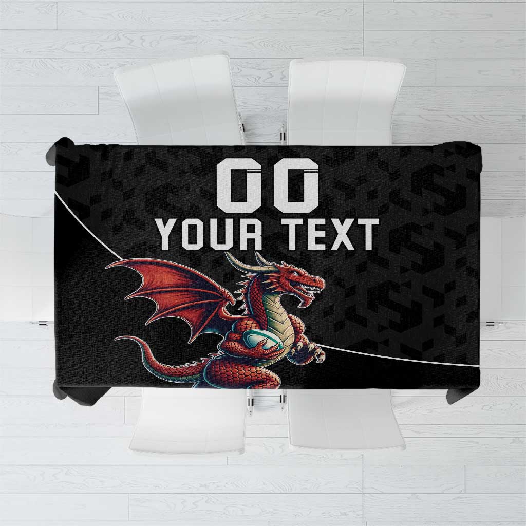 Custom Wales Rugby Tablecloth Welsh Dragon Mascot Black Version