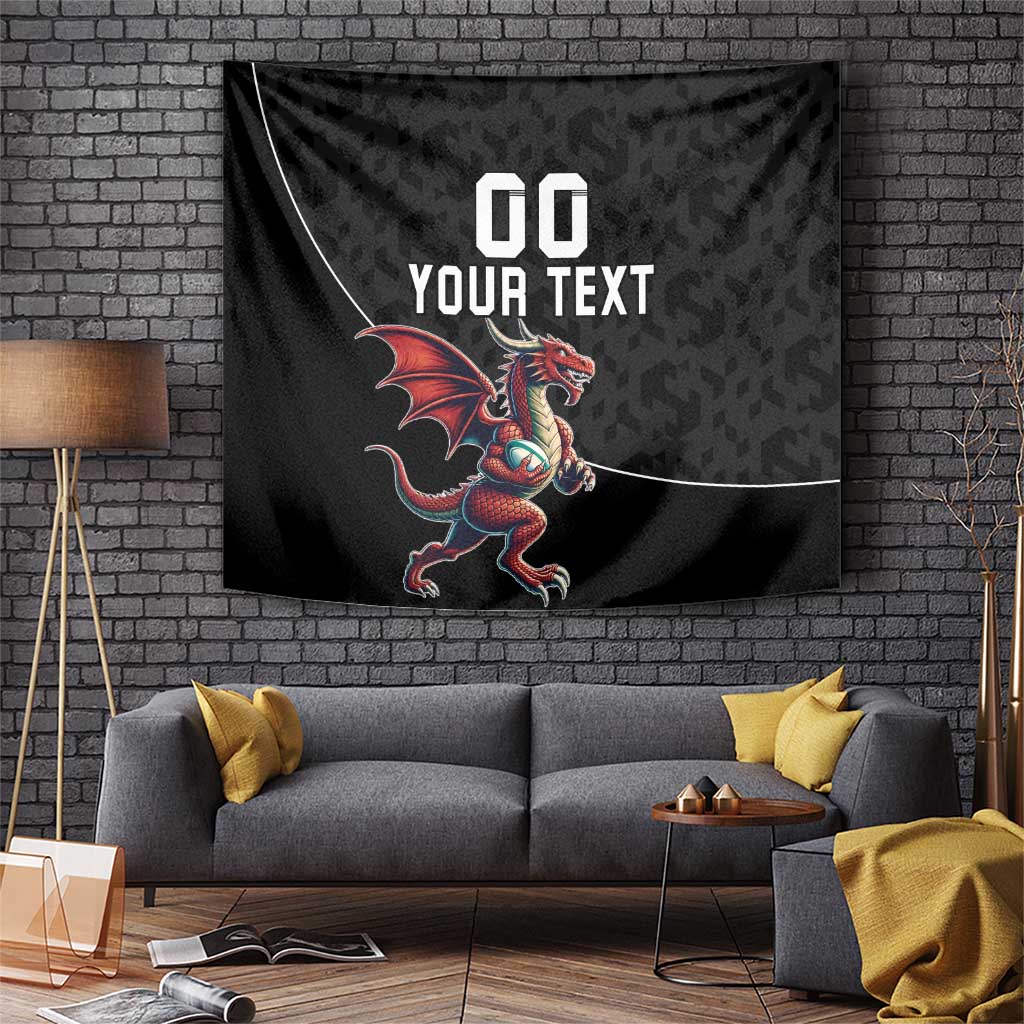 Custom Wales Rugby Tapestry Welsh Dragon Mascot Black Version