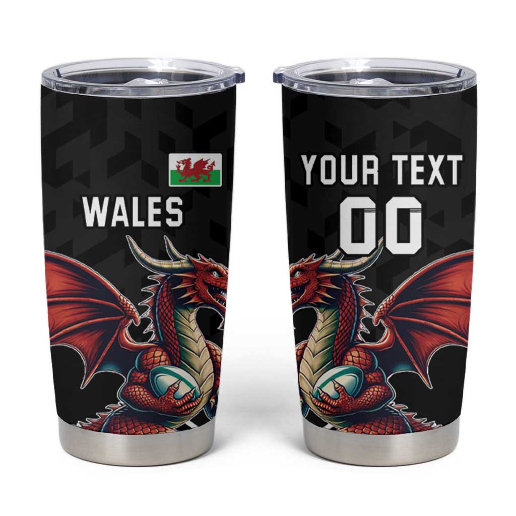 Custom Wales Rugby Tumbler Cup Welsh Dragon Mascot Black Version