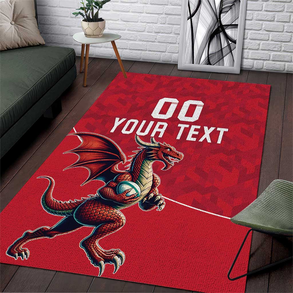 Custom Wales Rugby Area Rug Welsh Dragon Mascot Red Version