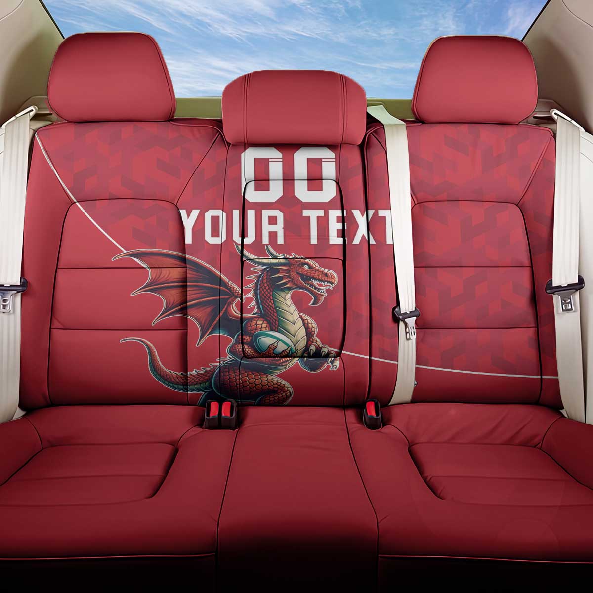 Custom Wales Rugby Back Car Seat Cover Welsh Dragon Mascot Red Version